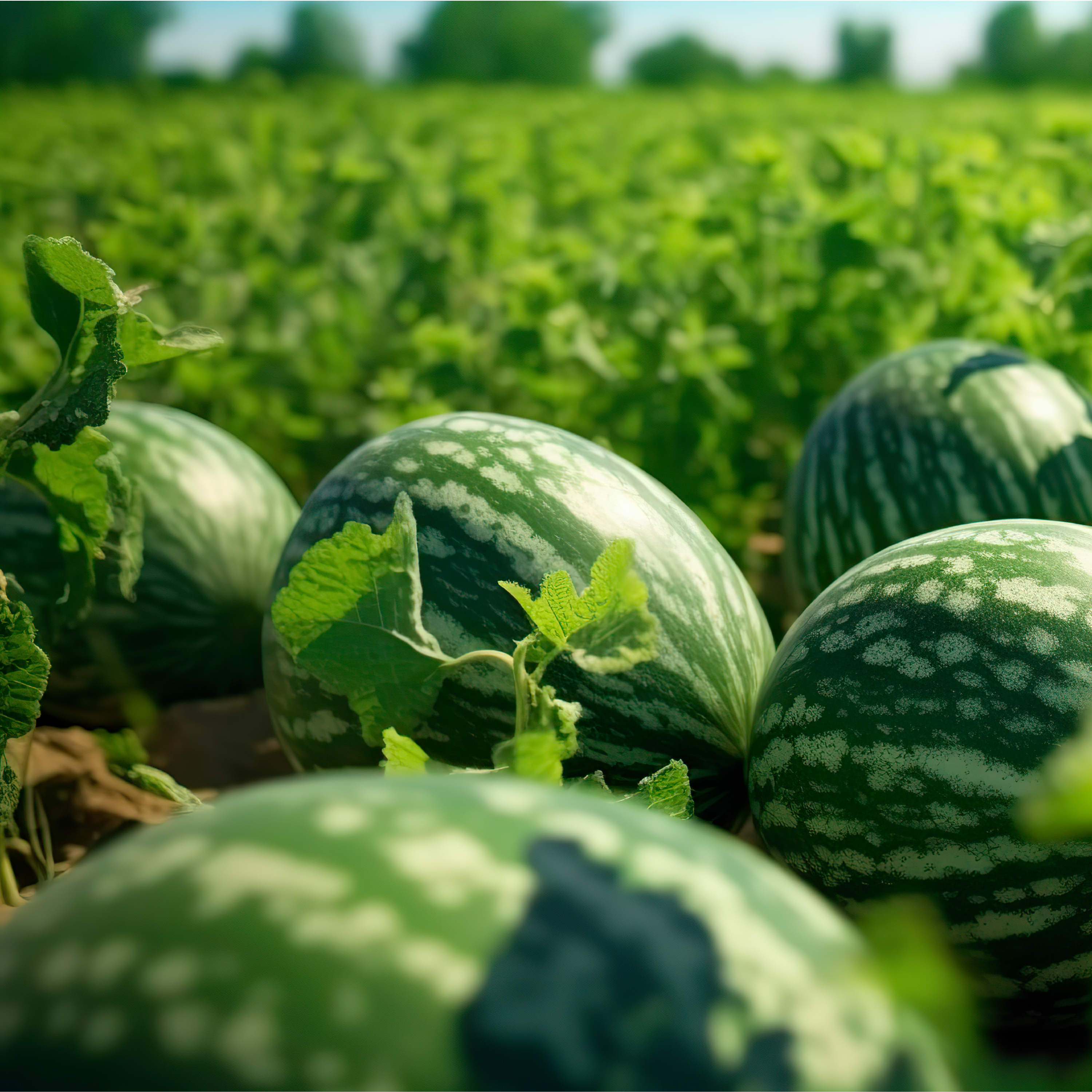 Close up of watermelons on a watermelon field